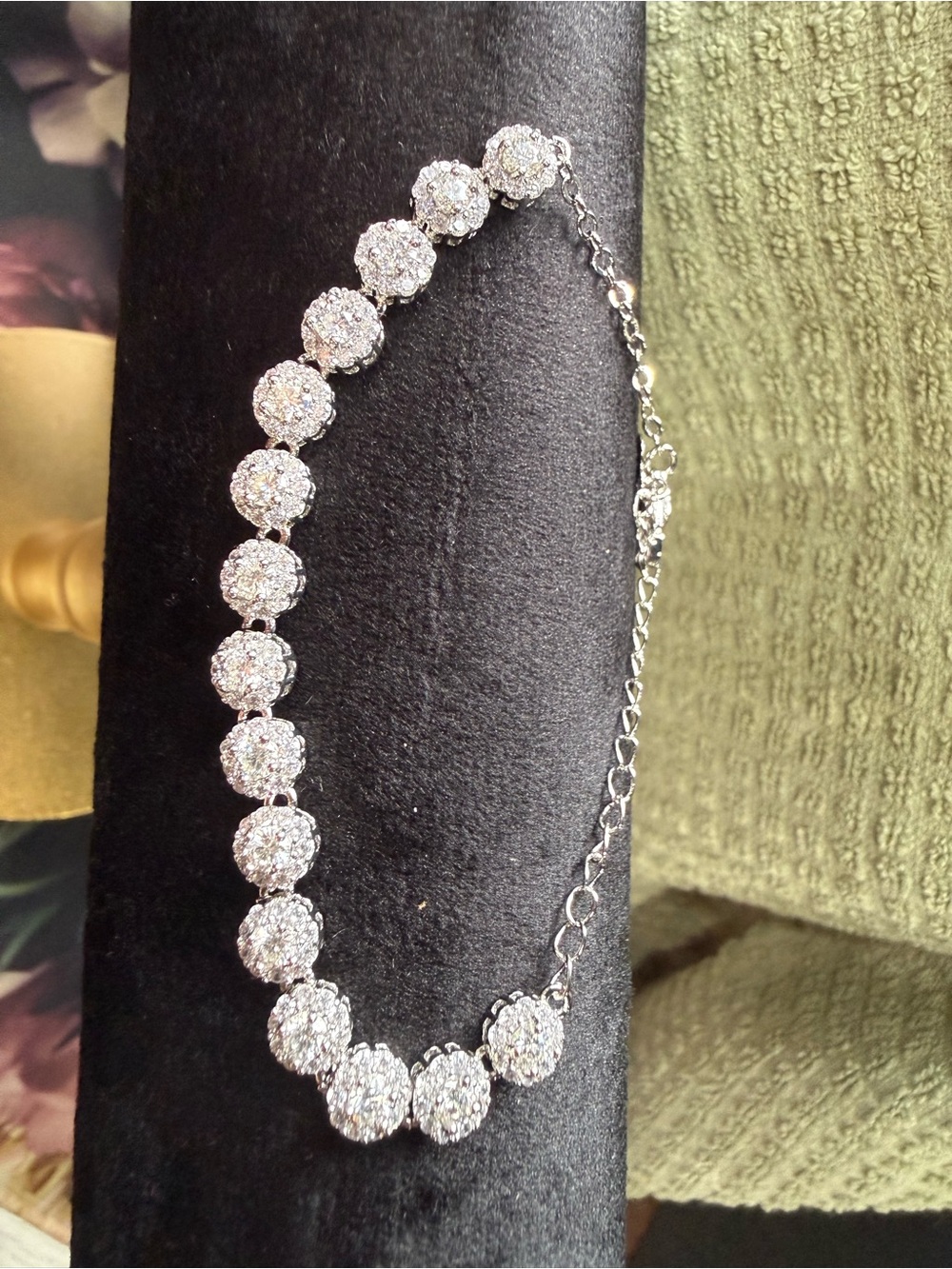 Silver-Tone Moissanite Cluster Tennis Bracelet - White